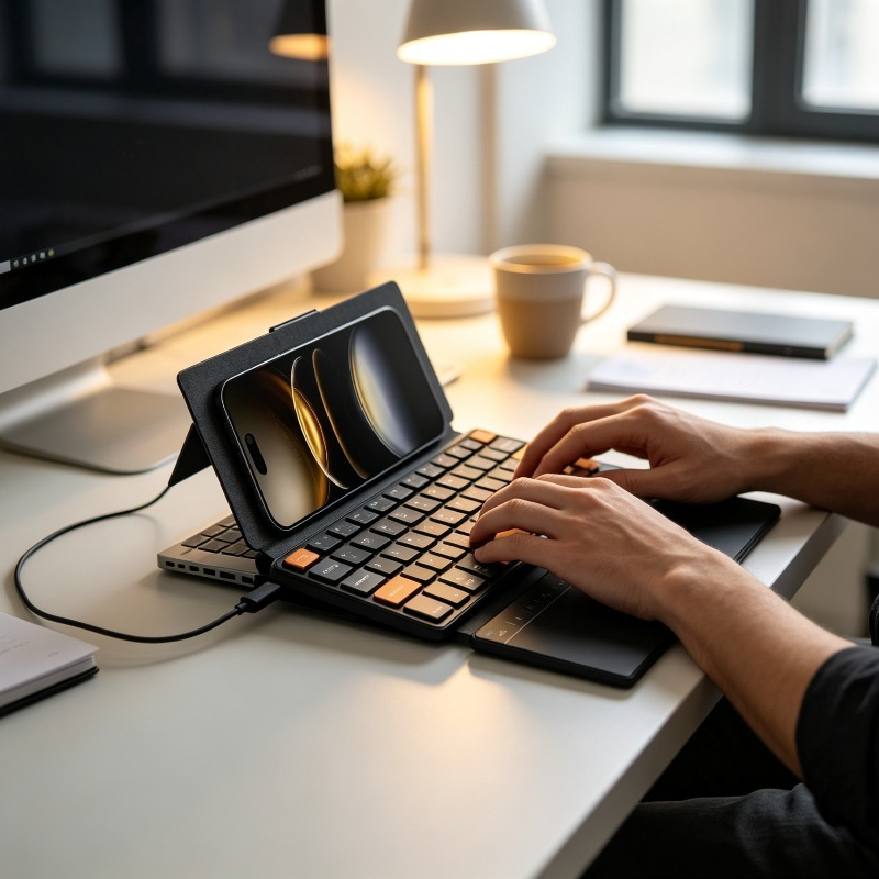 Wireless Keyboard Mini - คีย์บอร์ดขนาดเล็กบางเฉียบ คีย์บอร์ดบลูทูธไร้สายแบบพกพาสำหรับเดินทางและสำนักงาน ปุ่มนำทางสีส้ม สำหรับแท็บเล็ตและโทรศัพท์