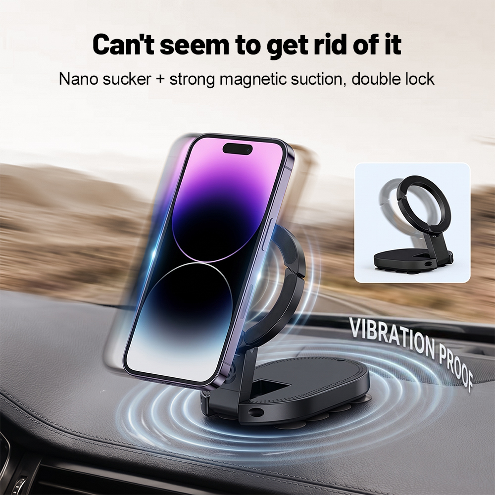 Mobile Electronics Gadgets - 360 ° ที่วางโทรศัพท์แม่เหล็กแบบหมุนได้ 3-in-1 พร้อมถ้วยดูด ปรับมุมได้หลายทิศทาง